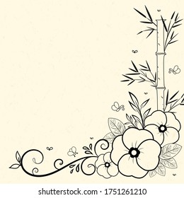 Floral Flower and bamboo, Butterfly, Bug drawing ,Floral Frame border natural concept