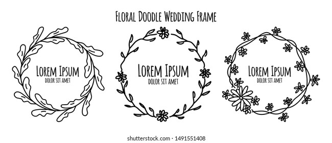 floral flower doodle sketch wedding frame ornament invitation card template collection vector illustration