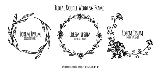 floral flower doodle sketch wedding frame ornament invitation card template collection vector illustration