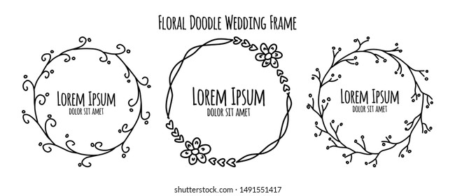 floral flower doodle sketch wedding frame ornament invitation card template collection vector illustration