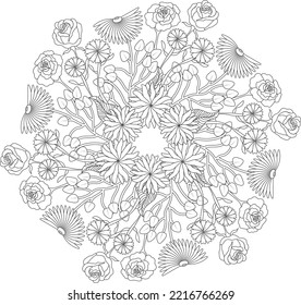 floral flower garden vector adult coloring page