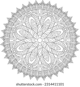 Floral Flower Intricate Mandala Adult coloring book page Symmetrical geometric mandala Indian Arabic vector mandala relaxing anti-stress mandala