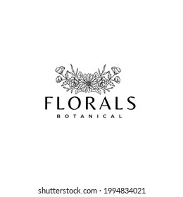 Floral Flower Leaves Drawing Logo Vector Illustration Template Icon Design 