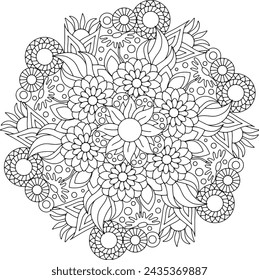 Floral flower Mandala Adult Coloring Page Intrictae Stress Free Relaxing line art