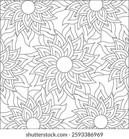 Floral flower Mandala Adult Coloring Page Intricate Stress Free Relaxing line art