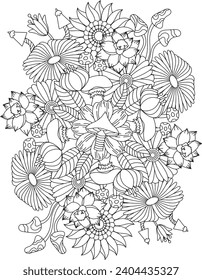 floral flower mandala leaves garden detailed adult coloring page bouquet christmas mushroom forest 