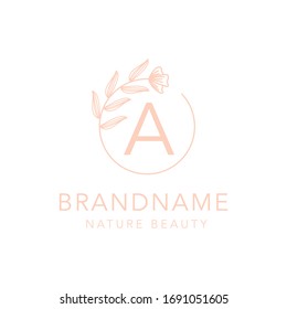 floral flower nature leaf elegant luxury A logo icon vector template