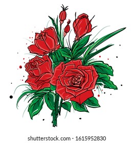floral. Flower red rose, green leaves. Wedding concept with flowers. Floral poster, invite. Vector arrangements for greeting card or invitation design 10