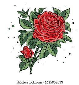 floral. Flower red rose, green leaves. Wedding concept with flowers. Floral poster, invite. Vector arrangements for greeting card or invitation design 5