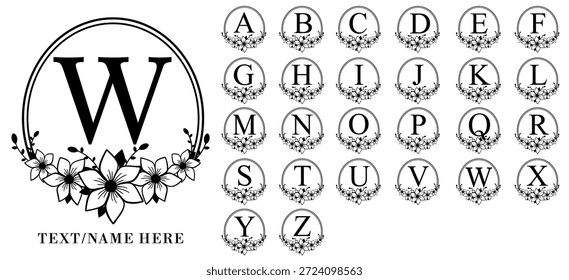 floral flowers alphabet split monogram letters set, Monogram Font Vector Design  