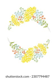 Los marcos florales.  Pintura botánica. Flores silvestres coronaban el eskethc.Placas dibujadas de línea vectora y marcos de ramas. Plantilla para invitación de boda