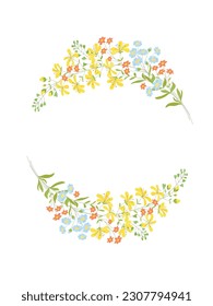 Floral flowers frames.  Botanical clip art. Wildflowers wreath skethc.Vector  line drawn leaves and branches frames. Template for wedding invitation