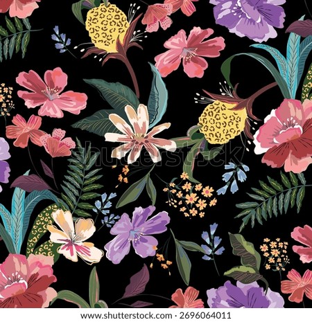 floral, flowers, pattern, print, ananas, leaf, summer pattern