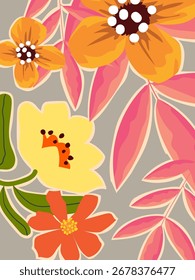 Floral, flowers and plants template vector for poster, card, cover, label, banner, art print. Abstract minimalist modern botanical design.