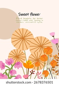 Floral, flores y plantas Vector de Plantilla para cartel, tarjeta, cubierta, etiqueta, Anuncio, impresión de arte. Abstractas diseño botánico moderno minimalista.