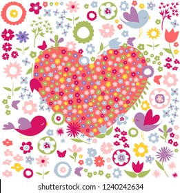 Floral, flowers red heart postcard