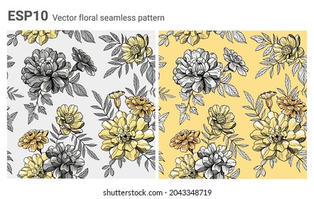 Blumen, Blumen, Nahtloses Muster. Vektorgrafik. Gewebe, Gewebe, Blumenmuster, Oberflächenstruktur