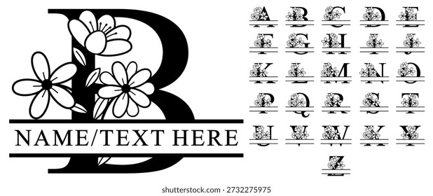 Blumen Aufgeteilt Monogramm Alphabet Buchstaben Familienname Zeichen, Schriftart Buchstaben Vektordesign