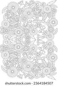 Floral Flowr Adult  Coloring Page Botanical Garden Bouquet Line art Detailed zentangle intricate ornamental relaxing stress free art