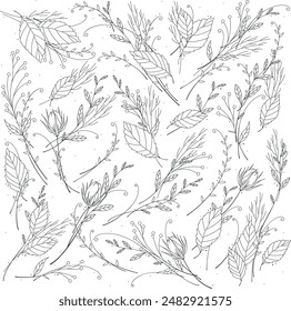 Floral foliage hand drawn botanical nature illustration 03 02 flower and leaf bouquet