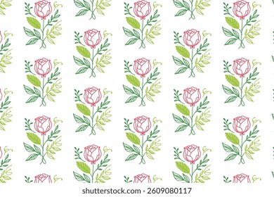 floral foliage sketch seamless tile with stems and leaves in one line drawing for background print textile and seasonal cards

