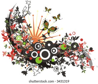 Floral foliage vector background with butterflies. Check my portfolio for many more of this series as well as thousands of similar and other great vector items.