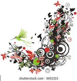 Floral foliage vector background with a humming bird. Check my portfolio for many more of this series as well as thousands of similar and other great vector items.