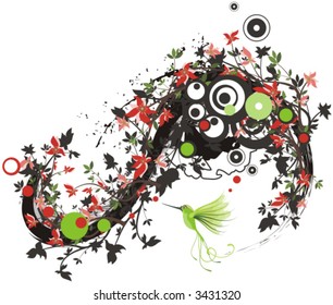 Floral foliage vector background with a humming bird. Check my portfolio for many more of this series as well as thousands of similar and other great vector items.