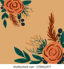 Floral Folk art  square pattern in modern style, Scandi vector i