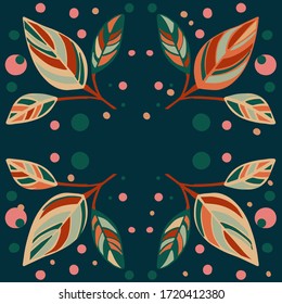 Floral Folk art  square pattern in modern style, Scandi vector i