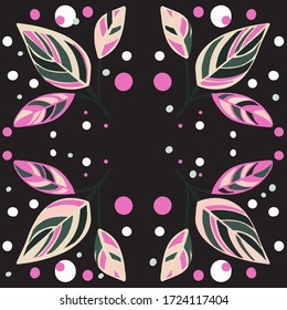 Floral Folk art  square pattern in modern style, Scandi vector i