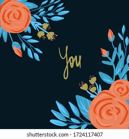 Floral Folk art  square pattern in modern style, Scandi vector i