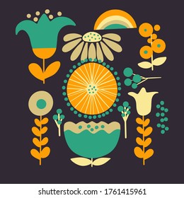 Floral Folk art  square pattern in modern style, Scandi vector i