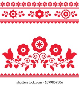 Floral folk art vector greeting card or seamless pattern with flowers styled as traditional highlanders embroidery Lachy Sadeckie. Polish retro ornament, floral ethnic design from Nowy Sacz, Poland