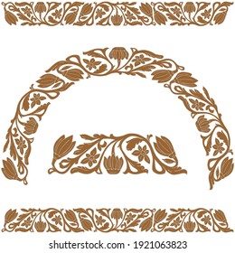 Floral folk ornament pattern in byzantine style art for borders and brushes vector illustration