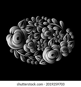 floral folk style beauty flowers rose black and white gradient