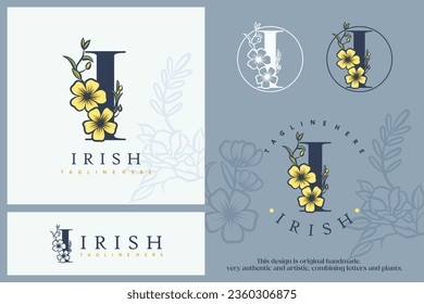 Floral font alphabet. plants and logo fonts. I logo. Laser cut template. Initial monogram letter. Can be used for brand identity.