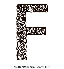 Floral font. Letter F. Vector illustration