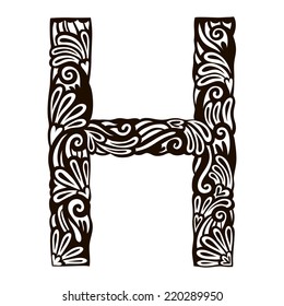 Floral font. Letter H. Vector illustration