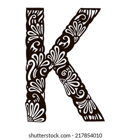 Floral font. Letter K. Vector illustration