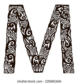 Floral font. Letter M. Vector illustration