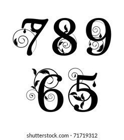 Floral font. Numbers from 5till 9