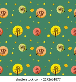 Floral forest autumn pattern with trees.