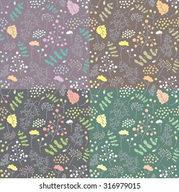 Floral forest backround set seamless background