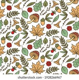 Floral forest doodle colorful seamless vector pattern