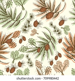 Floral forest seamless pattern. Wild Flowers and leaves background. Herbal botanical illustration.