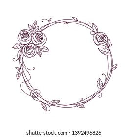 Floral frame. Abstract line elegant element for wedding , birthday, valentines day and other romantic design. Wreath of rose flowers