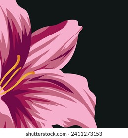 floral frame for advertising or postcards for various holidays, consisting of a half of a pink lily on a black background, vector