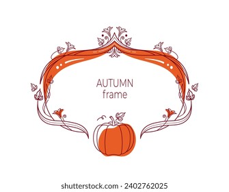 Floral frame in Art nouveau style. Autumn wreath. Design element for invitations, posters, cards, banners. Vector flat illustration. 