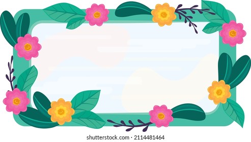 Marco floral con fondo interior, decorado con plantas tropicales, arte vectorial plano.